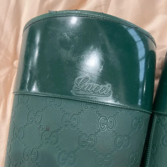 GUCCI Green Monogram GG Supreme Rain Boots Knee Calf High sz. 36 - Picture 13 of 15